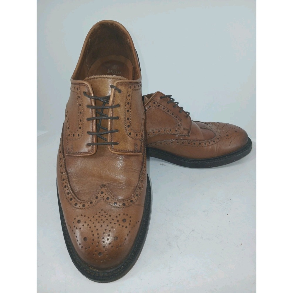 Polo Ralph Lauren Brenton Leather Wingtip Tobacco Brown Dress Shoes 10D C116